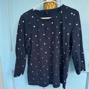 Talbots Women’s Top Navy Polka Dot Blouse Cotton size L